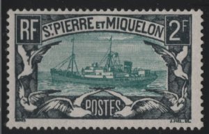 St Pierre et Miquelon 1932-33 MNH Sc 155 2fr Fishing steamer Variety (1)