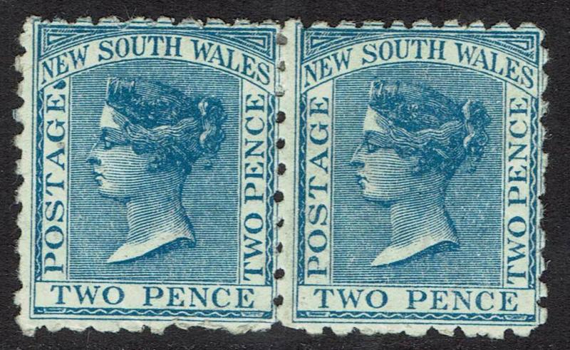 NEW SOUTH WALES 1882 QV 2D PAIR WMK CROWN/NSW SG W40 PERF 10