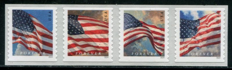 5882a US (68c) Flags w/Clouds-Sky spaced SA coil, MNH strip/4 w/back #01260