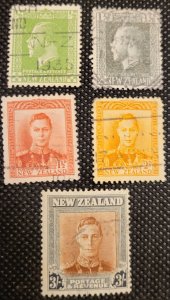 New Zealand, #144-45, George V & #226-27,268, George VI, used,SCV$5.25