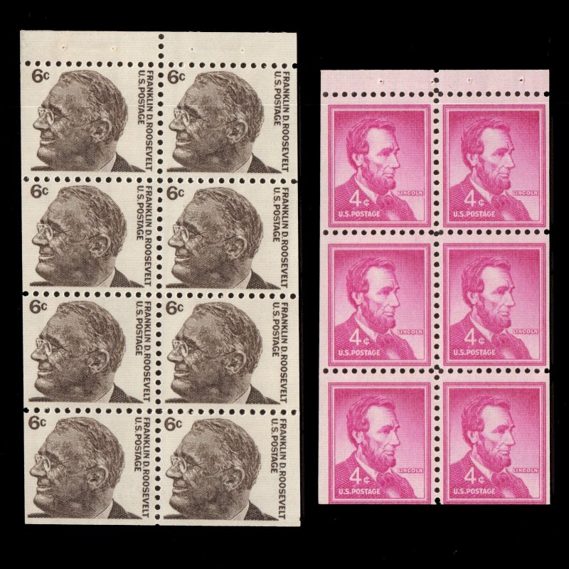 US Stamps: Sc 1046a Lincoln & 1284b FDR MNH Booklet Panes