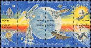 United States #1919a, Complete Set, Block Of 8, 1981, Space, Never Hinged