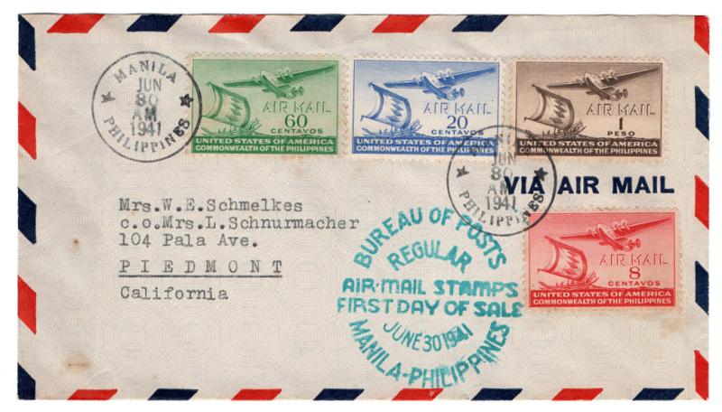 (I.B) Philippines Postal : US Air Mail FDC (Manila 1941)