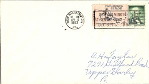 US SLOGAN CANCEL COVER NEW WILMINGTON CENTENNIAL 1863-1963 PENNSYLVANIA