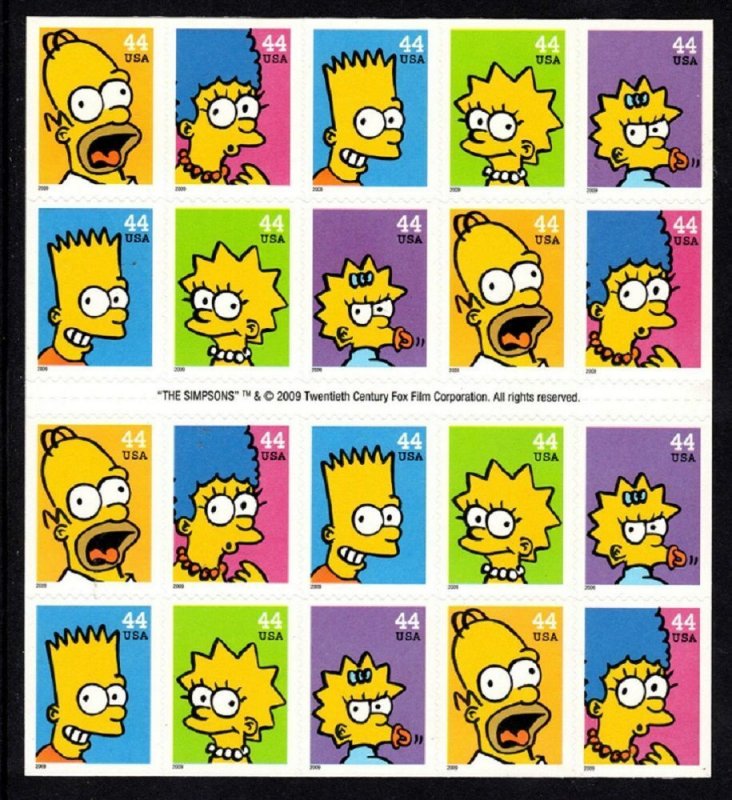 USA BOOKLET SC# 4399-4403 THE SIMPSONS 44c.- 20 S.A. MNH STAMPS PL# S11111