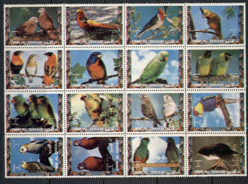 Umm al Qiwain 1972 Birds, Parrots & Finches sheetlet no margins CTO