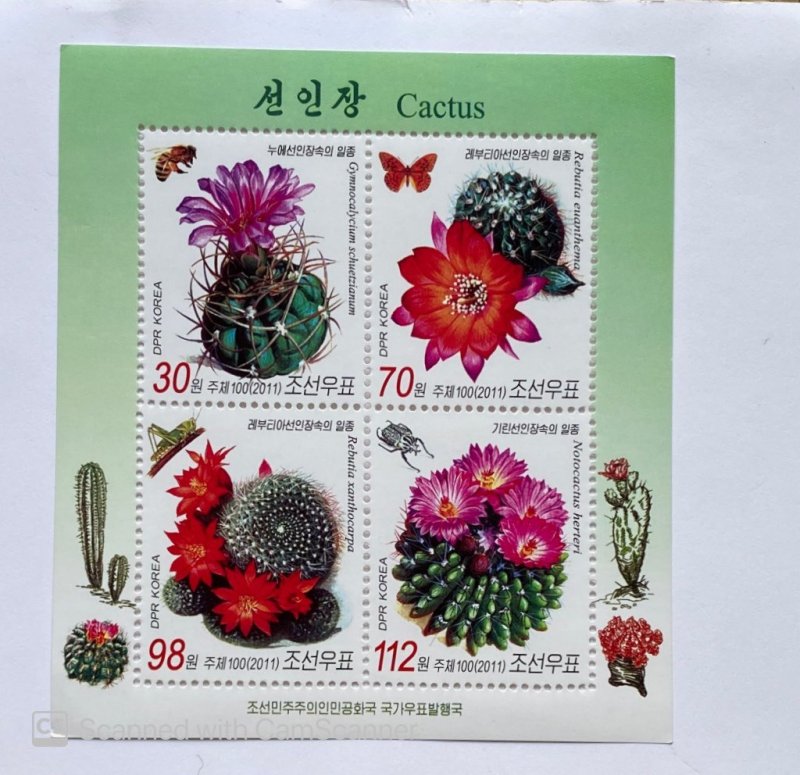 SOUVENIER SHEET , DPR KOREA , CACTUS FLOWERS 