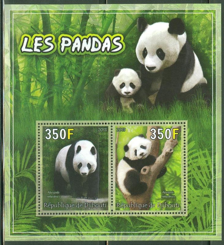 DJIBOUTI 2013 GIANT PANDA BEARS SOUVENIR SHEET MINT NEVER HINGED