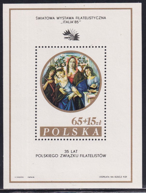 Poland 1985 Sc B143 Painting by Sandro Botticelli ITALIA 85 Ovptd Stamp SS MNH