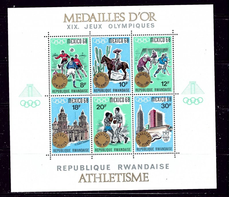 Rwanda 254a MNH 1968 Olympics sheet with overprint (USA Shipment only)