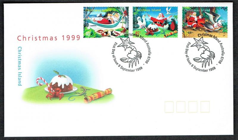 Christmas Is. Booby Birds Christmas 3v issue 1999 FDC SG#473-475