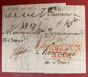 Spain, 1771, Stampless Cover/ Folded Letter, Cadiz to Herrnhut en Saxe (Saxony)