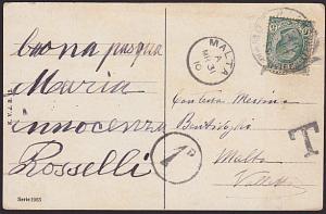 MALTA 1910 postcard ex Italy postage due 1d in circle etc...................8846