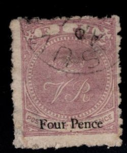 Fiji Scott 48 Used Four Pence surcharge, few thins, rough perforations.