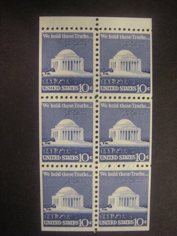 Scott 1510d, 10c Jefferson Memorial, pane of 6, MNH Booklet Beauty