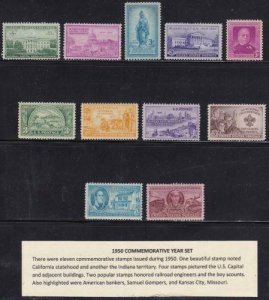 U S 1950 Commemorative Year Set (11 stamps) Mint Never Hinged