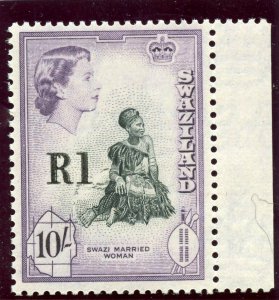 Swaziland 1961 QEII 1r on 10s black & deep lilac superb MNH. SG 76a. Sc 78a.