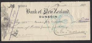 NEW ZEALAND 1923 2d EMBOSSED REVENUE on BANK CHEQUE PLATE A 10 23 7