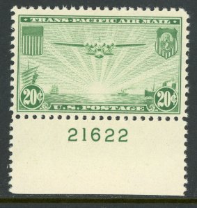 USA 1937 Airmail 20¢ Green Trans Pacific Plate # Single Scott C21 MNH X614