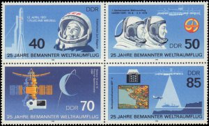 German Democratic Republic #2531a, Complete Set, Blk of 4, 1986, Space, NH