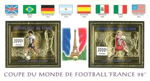 Chad 1996 Imperf. Calcio Worldcup - Francia 98 Caviale Oro Issue Block Clip N °