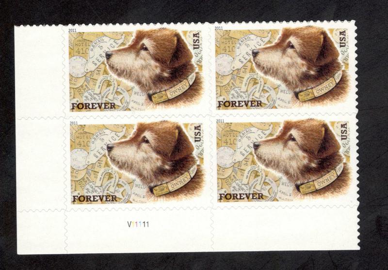 4547 Owney The Postal Dog Plate Block Mint/nh (Free Shipping)