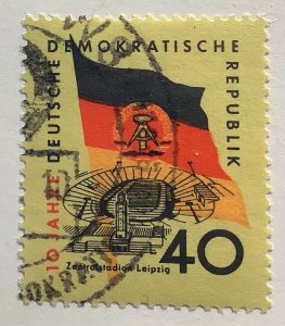 Germany DDR 1959 Scott 461 used - 40pf,  DDR' 10th Anniv, Flag & Leipzig...