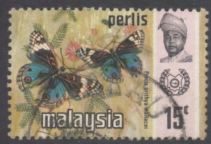 Malaya Perlis Scott 52 - SG53, 1971 Butterflies 15c used