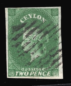 MOMEN: CEYLON SG #3 1857 IMPERF USED VF+ £200 LOT #67127*