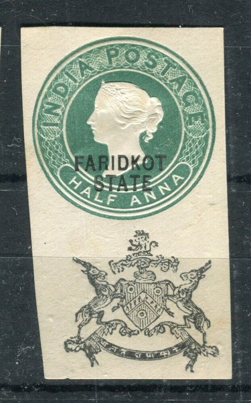 INDIA; FARIDKOT 1890s- early QV Local Mint Postal Stationary PIECE