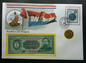 Paraguay 1985 Flag Lion FDC (banknote coin cover) *rare * 3 in 1 *see scan