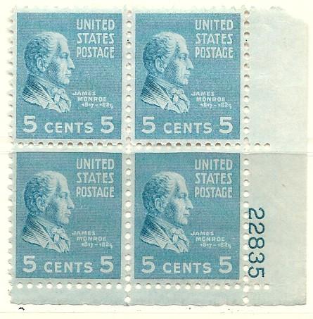 US #810 Presidential Series  5c  P B of 4 (MNH) CV $1.50