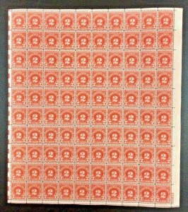 J81 Postage Due 2 c MNH Sheet of 100     1931 