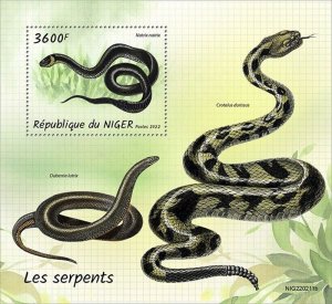 Niger - 2022 Grass Snakes on Stamps - Stamp Souvenir Sheet - NIG220211b