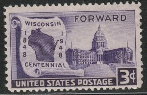 US 957 Statehood Wisconsin 3c single MNH 1948