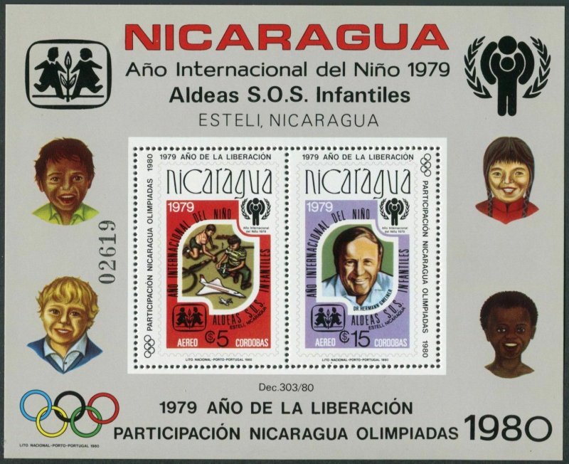 Nicaragua C970,MNH.Mi Bl.110A. IYC-1979,Olympics-Lake Placid-1980,Moscow-1980.