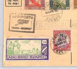 HUNGARY Air Mail Stamps 1925 Postcard SPECIAL FLIGHT FDC? Szeged Budapest ZN231