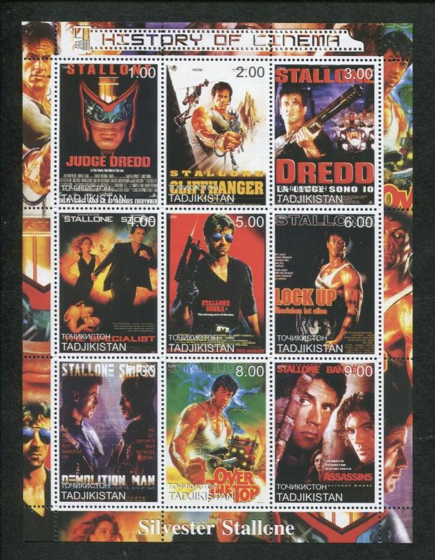 Tajikistan Commemorative Stamp Sheet - History of Cinema - Sylvester Stallone