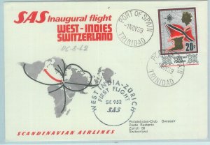 83264 -  TRINIDAD & TOBAGO - Postal History - FIRST FLIGHT:  West Indies - Zurig