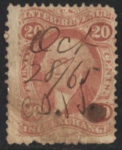 R42c 20¢ Revenue: Inland Exchange (1862) Used/Fault