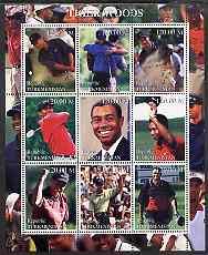 Turkmenistan 2000 Tiger Woods perf sheetlet containing 9 ...