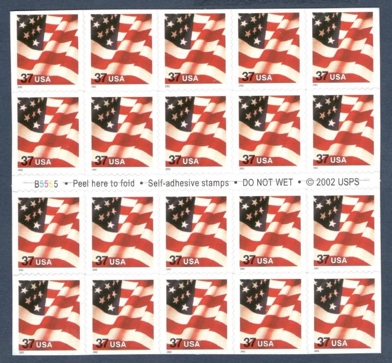 3635 (CF1) Flag Booklet Pane Of 20 Counterfeit Stamps Scarce Scott Value $350.00