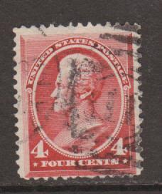 US Sc 215 used 1888 4c carmine Jackson, 1 perf thin