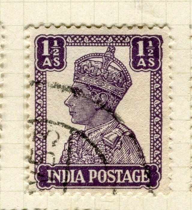 INDIA; 1938 early GVI portrait issue fine used 1.5a. value