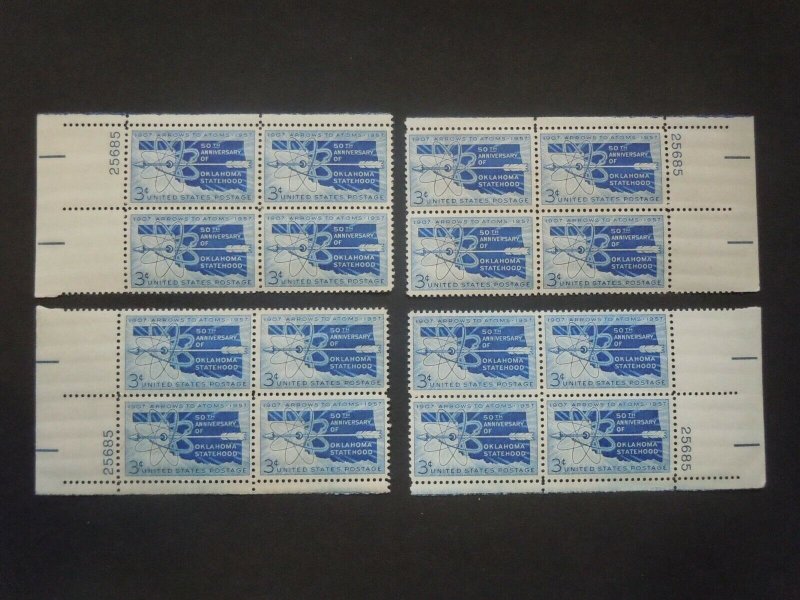 #1092 3c Oklahoma Statehood Plate Block #25685 Matched Set MNH OG VF 