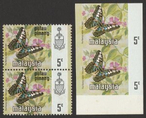 MALAYSIA - Penang 1971 Butterfly 6c, imperf pair with black omitted, MNH **. 