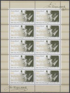 GERMANY Sc # 1980.1 CPL MNH SHEET of 10 FELIX MENDELSSOHN BARTHOLDY, COMPOSER