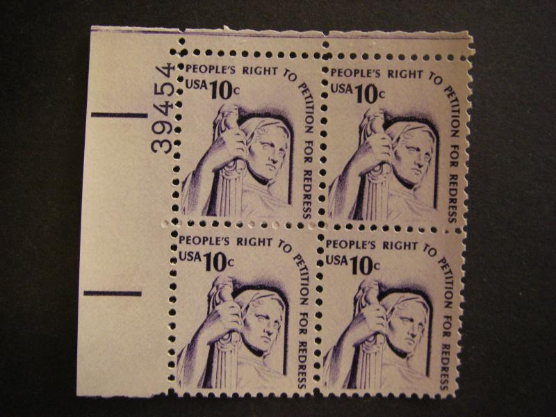 Scott 1592, 10c Right to Petition, PB4 #39454 UL, dull gum, MNH Americana