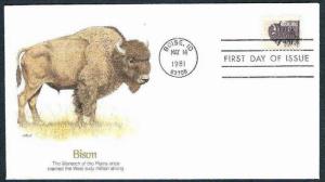 USA 1981 Bison,  Animal, Mammal, Wild life, Fauna FDC # 5849