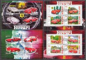 {g086} Malawi  2012 2013 Ferrari Cars 4 sheets Used / CTO